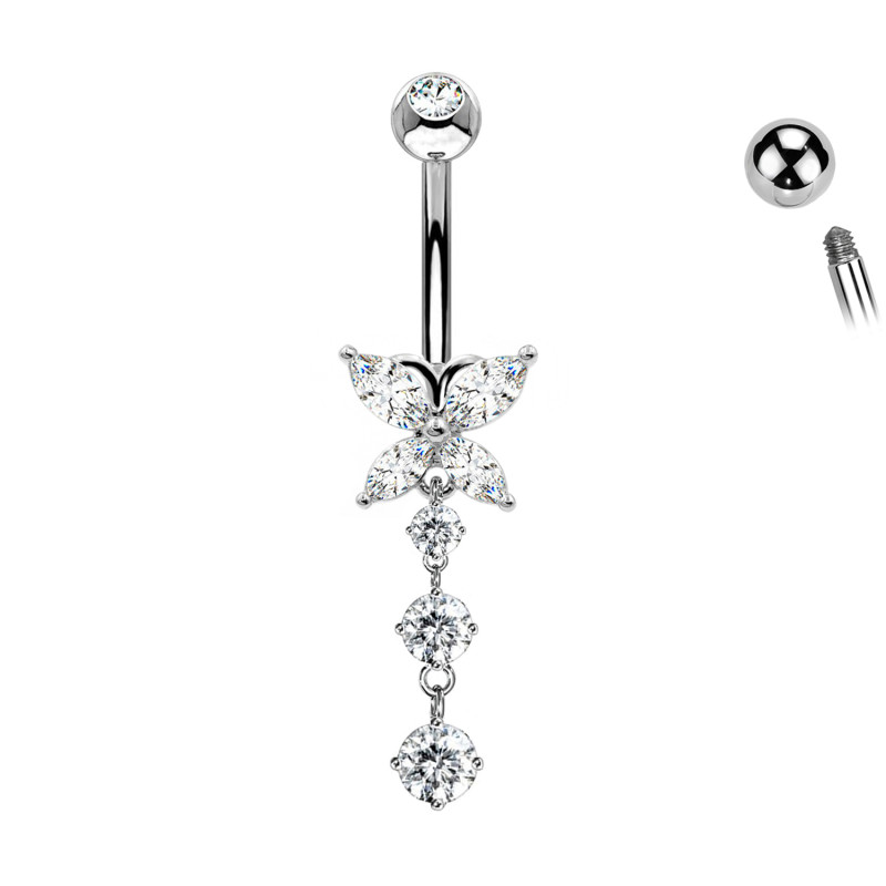 Navel Piercing with Butterfly Crystal