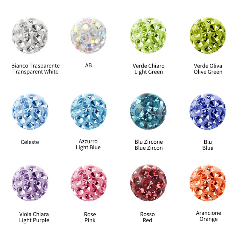 Pallina Cristallo per Piercing di Diversi Colori, Parti per Piercing