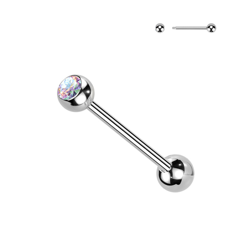 Barbell Sterile in Acciaio con Cristallo, Lingua