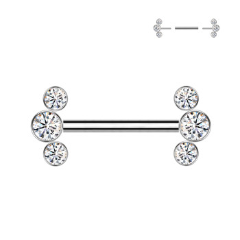 Barbell Capezzolo senza Fili con 3 Cristalli Push-in