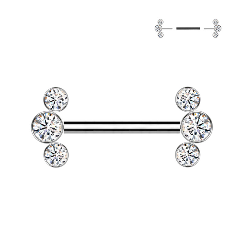 Barbell Capezzolo senza Fili con 3 Cristalli Push-in, Capezzolo