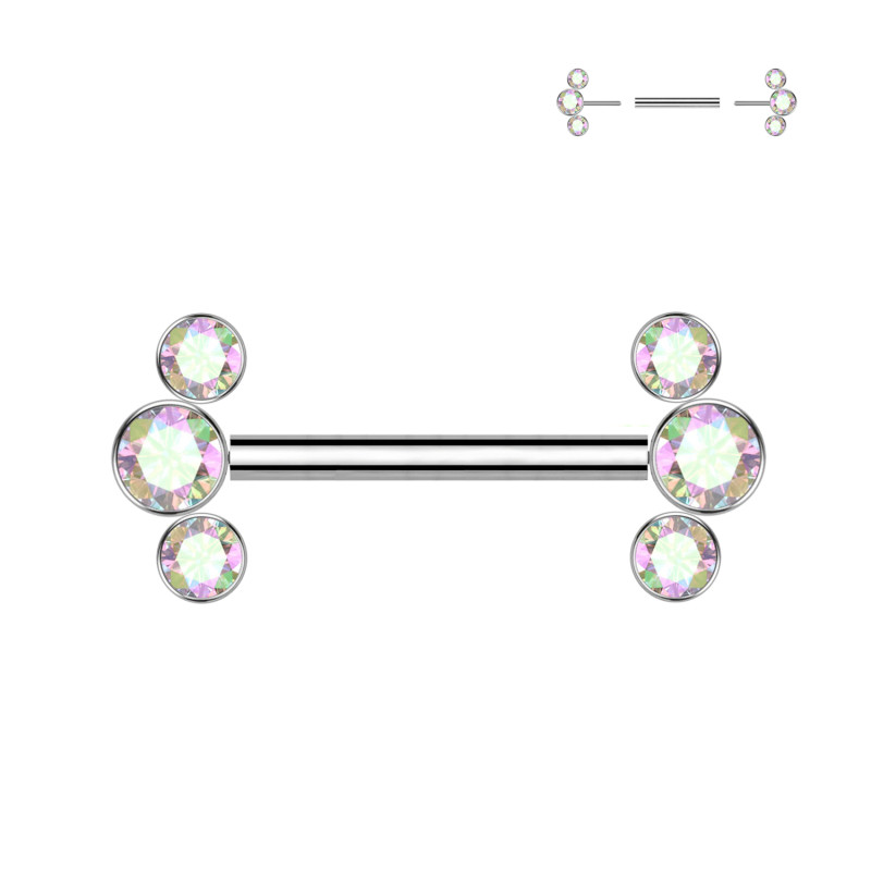 Barbell Capezzolo senza Fili con 3 Cristalli Push-in, Capezzolo