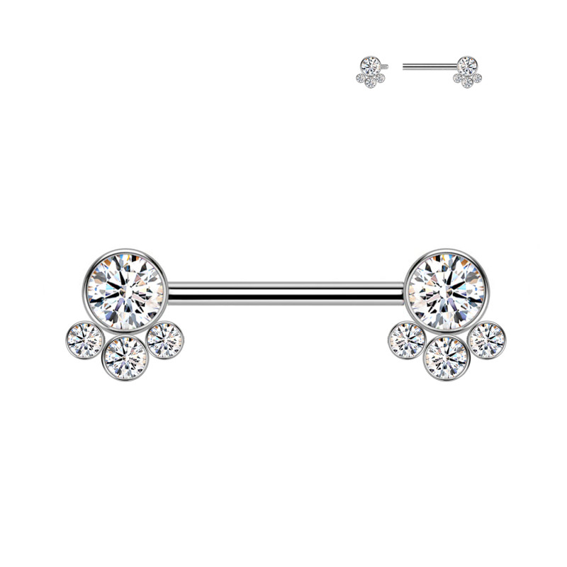 Barbell Capezzolo con 4 Cristalli Push-In, Capezzolo
