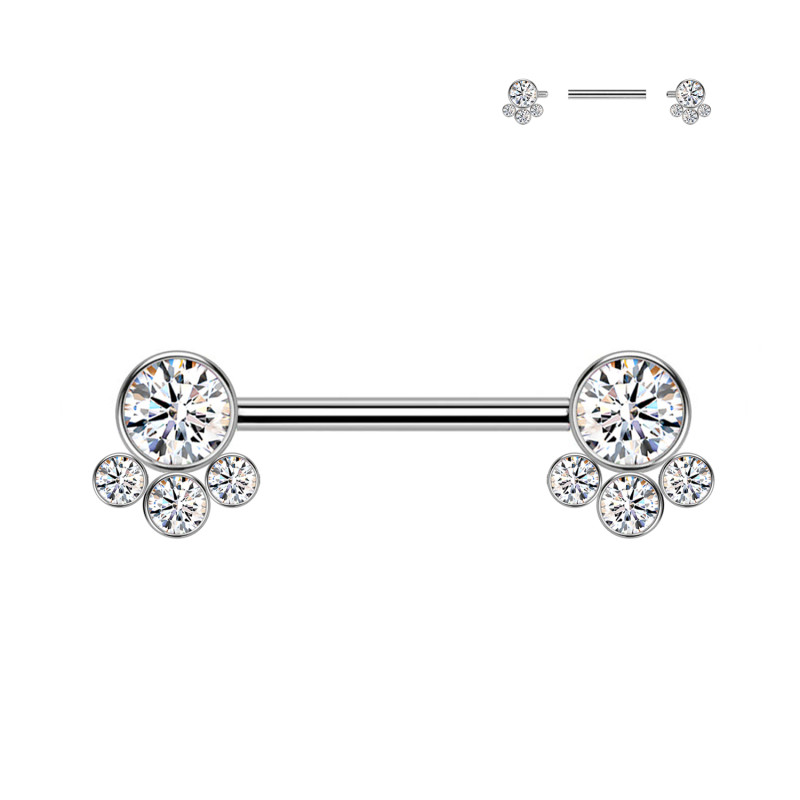 Barbell Capezzolo con 4 Cristalli Push-In, Capezzolo