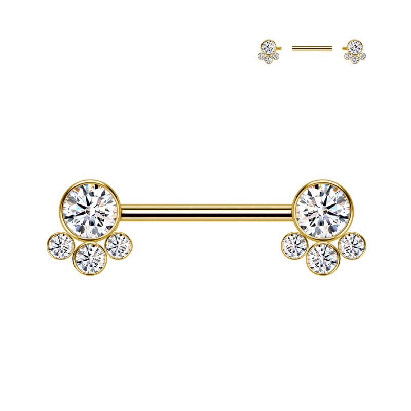 Barbell Capezzolo con 4 Cristalli Push-In, Capezzolo