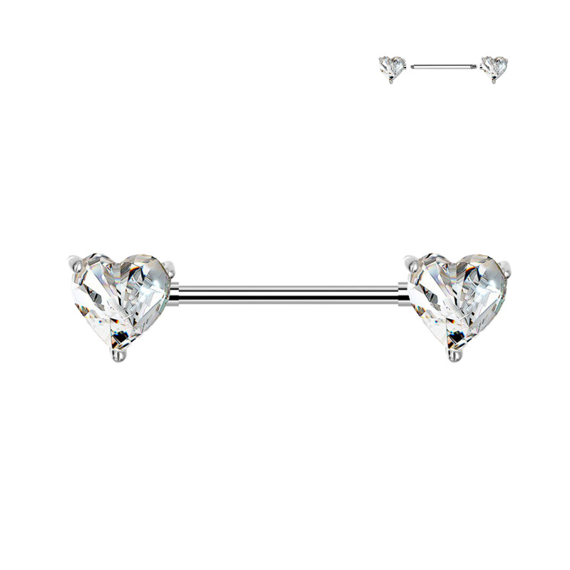 Nipple Barbell with Heart Crystals, Nipple