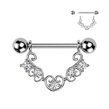 Piercing Capezzolo con Cristalli e Riccioli Ornamentali