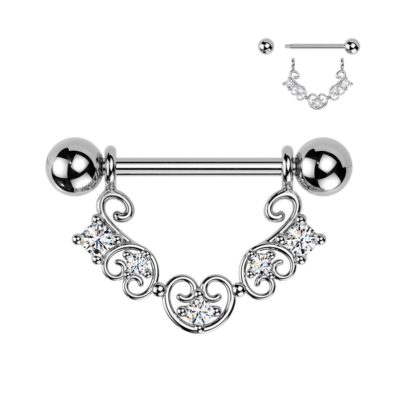 Piercing Capezzolo con Cristalli e Riccioli Ornamentali