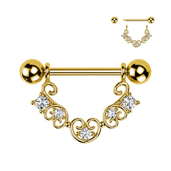 Piercing Capezzolo con Cristalli e Riccioli Ornamentali
