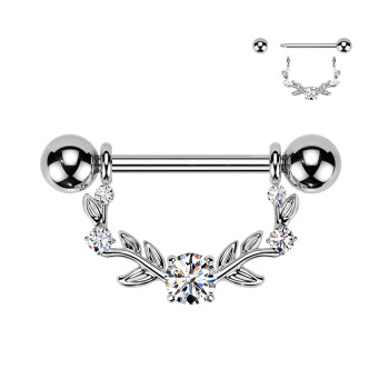 Piercing per Capezzolo con Corna Stilizzate e Cristallo Centrale