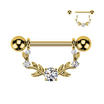 Piercing per Capezzolo con Corna Stilizzate e Cristallo Centrale