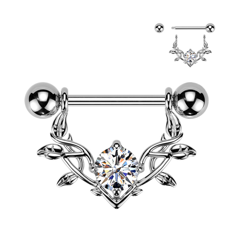 Piercing Capezzolo Cuore Stilizzato con Cristallo