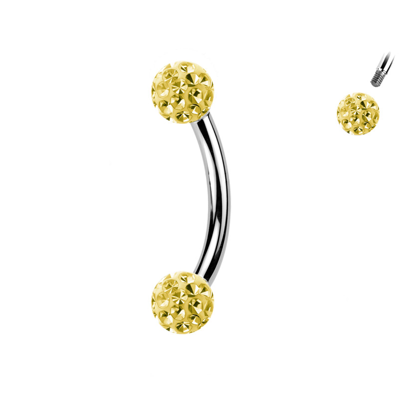 Piercing Sopracciglio a forma di Banana con palline in cristallo, Daith
