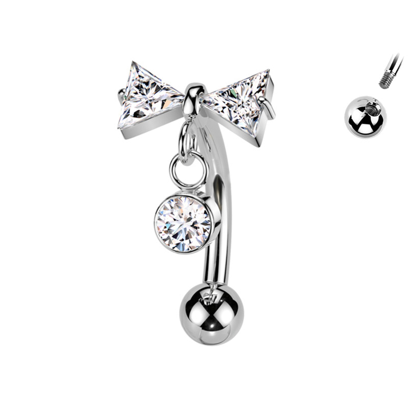 Piercing Sopracciglio Banana con Fiocco e Cristallo Pendente