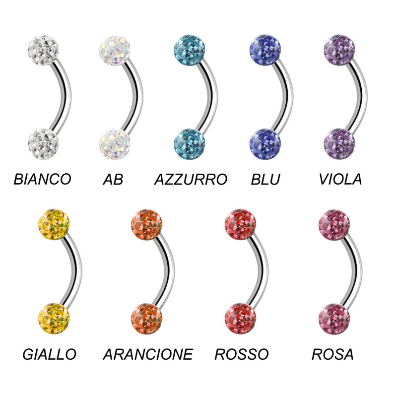 Piercing Sopracciglio a forma di Banana con palline in cristallo, Daith