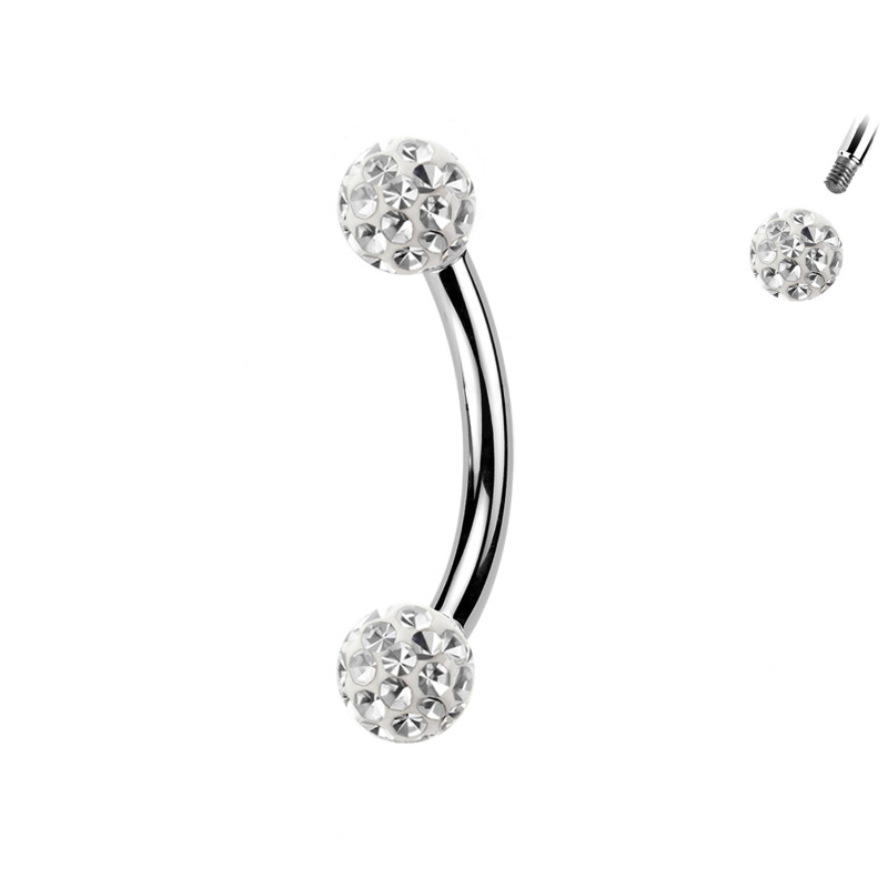 Piercing Sopracciglio a forma di Banana con palline in cristallo, Daith