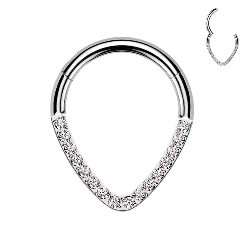 Circle Clicker Inverted Drop shaped with Crystals, Helix