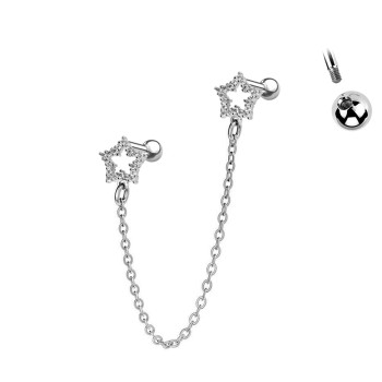 Helix/Tragus Barbell Stella Forata con Catena