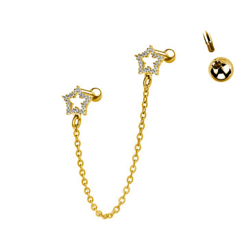 Helix/Tragus Barbell Stella Forata con Catena