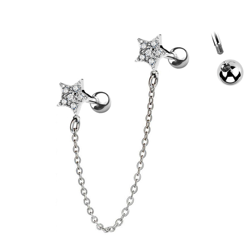 Helix/Tragus Barbell con Catena Stella Intera, Helix