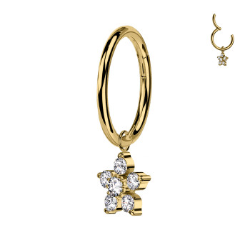 Circle Ring Earring with Pendant Flower