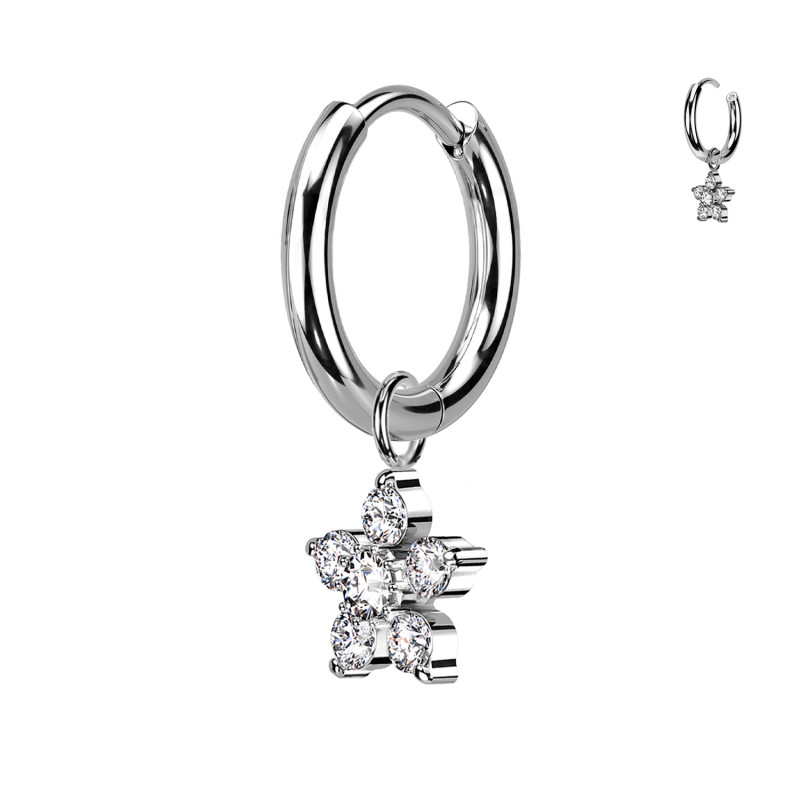 Circle Ring Earring with Pendant Flower, Helix