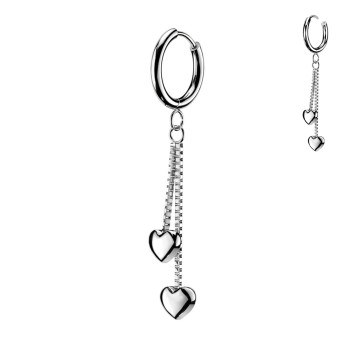 Ear Hoop Piercing with Double Hearts and Chain