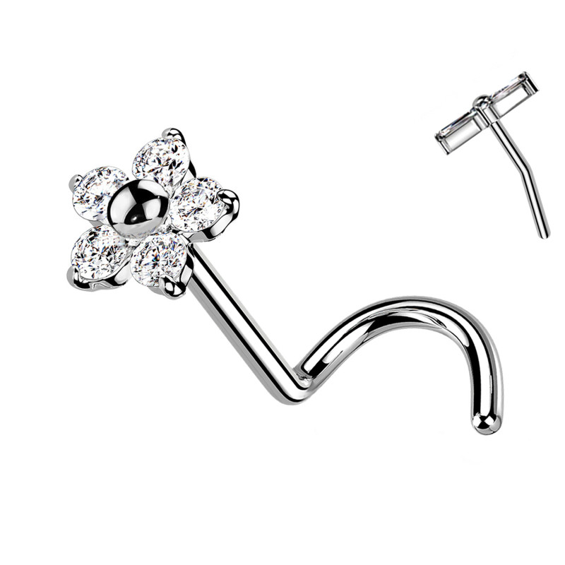 Nostril Titanium Piercing with Push-In Flower