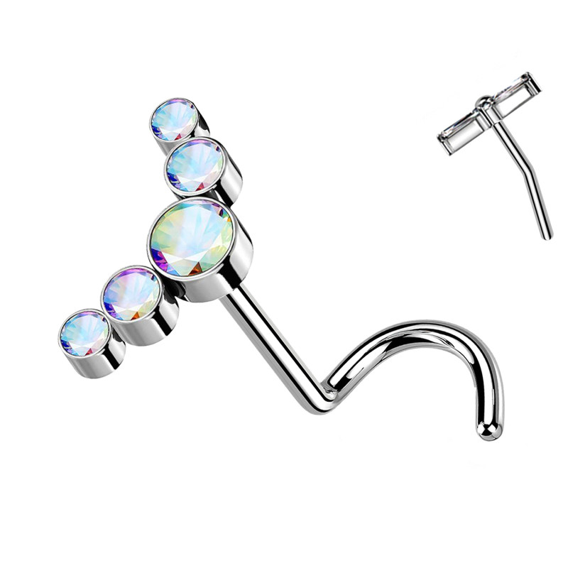 Titanium Push-In Cartilage Piercing with 5 Crystals