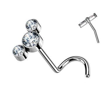 Nostril Push-In Titanium Piercing with 3 Crystals