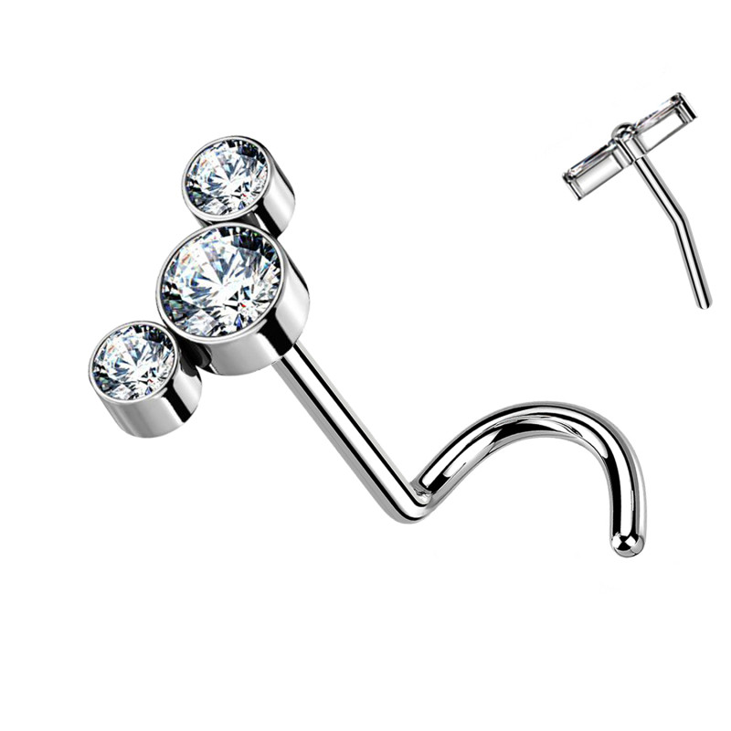 Nostril Push-In Titanium Piercing with 3 Crystals