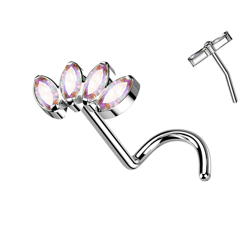 Titanium Labret Piercing with Four Crystals Push in