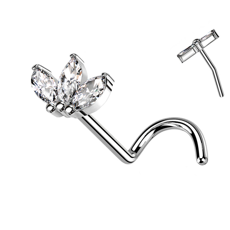 Titanium Nose Piercing with Three Petal Flower - Push in