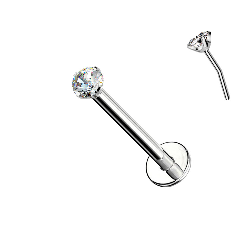 Labret in Titanio con Cristallo a Griffe-Push in 1,2 mm