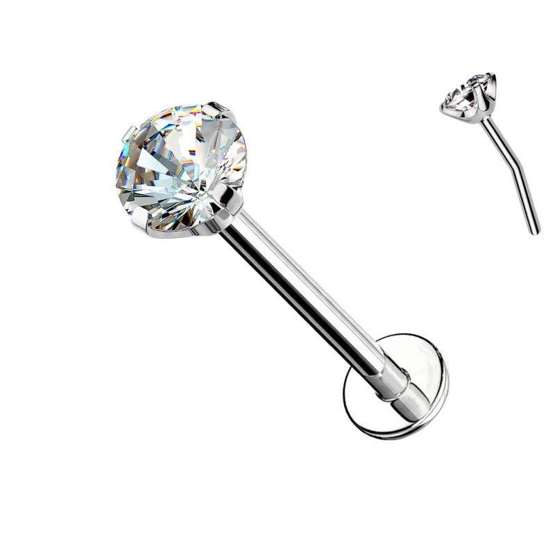 Labret in Titanio con Cristallo a Griffe-Push in 1,2 mm