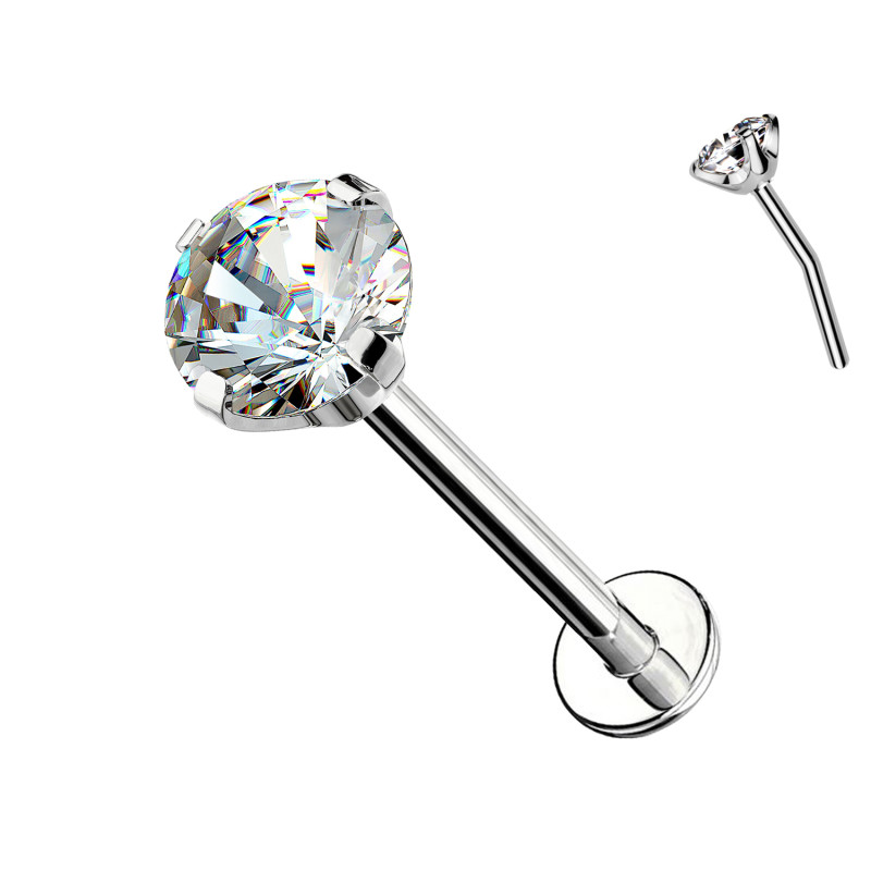 Labret in Titanio con Cristallo a Griffe-Push in 1,2 mm
