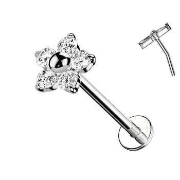 Piercing Labret Push-In in Titanio con Fiore di Cristalli 1,2 mm