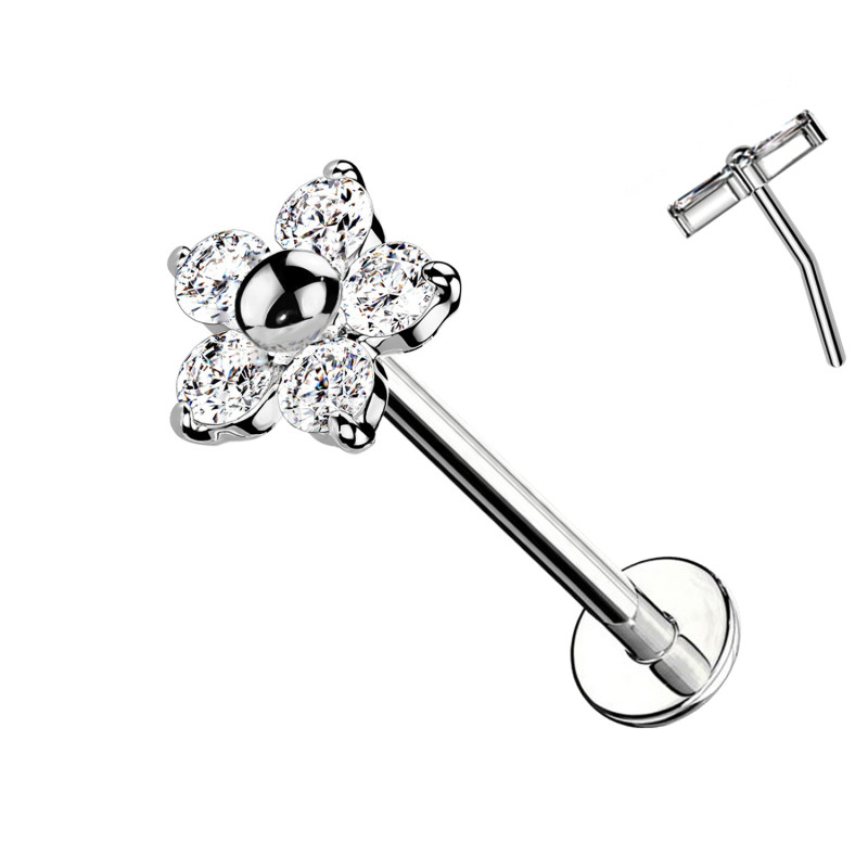 Piercing Labret Push-In in Titanio con Fiore di Cristalli 1,2 mm