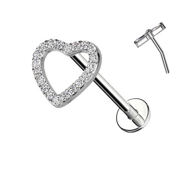 Piercing Labbro con Cuore di Cristalli-Push in 1,2 mm
