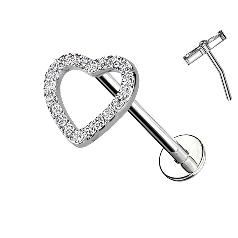 Piercing Labbro con Cuore di Cristalli-Push in 1,2 mm