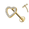 Piercing Labbro con Cuore di Cristalli-Push in 1,2 mm