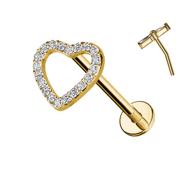 Piercing Labbro con Cuore di Cristalli-Push in 1,2 mm