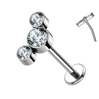 Piercing Labret Borchie Cartilagine Push-in Tre Cristalli 1,2 mm