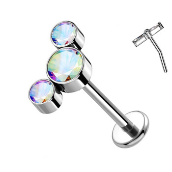 Piercing Labret Borchie Cartilagine Push-in Tre Cristalli 1,2 mm