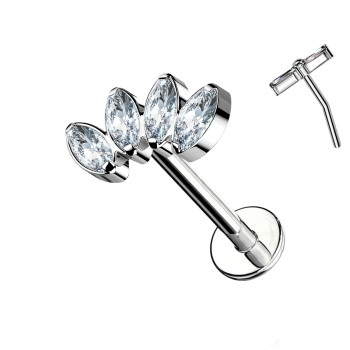 Piercing Labret in Titanio con quattro Cristalli -Push in 1,2 mm