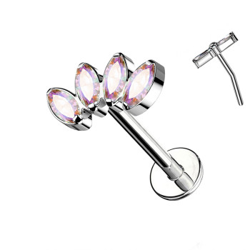 Piercing Labret in Titanio con quattro Cristalli -Push in 1,2 mm