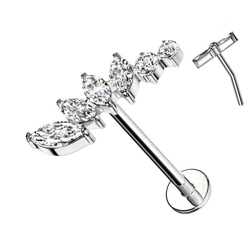 Piercing Labbro con Ramo di Cristalli-Push in 1,2 mm