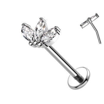 Piercing Labbro in Titanio con Fiore a Tre Petali-Push in 1,2 mm