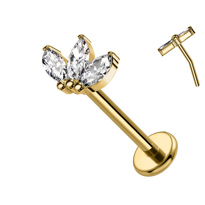 Piercing Labbro in Titanio con Fiore a Tre Petali-Push in 1,2 mm