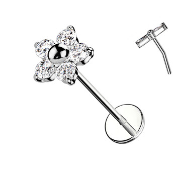 Piercing Labret Push-In in Titanio con Fiore di Cristalli